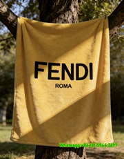 Fendi Roma Yellow Texture Logo Flannel Sofa Throw Blanket IMG_9463